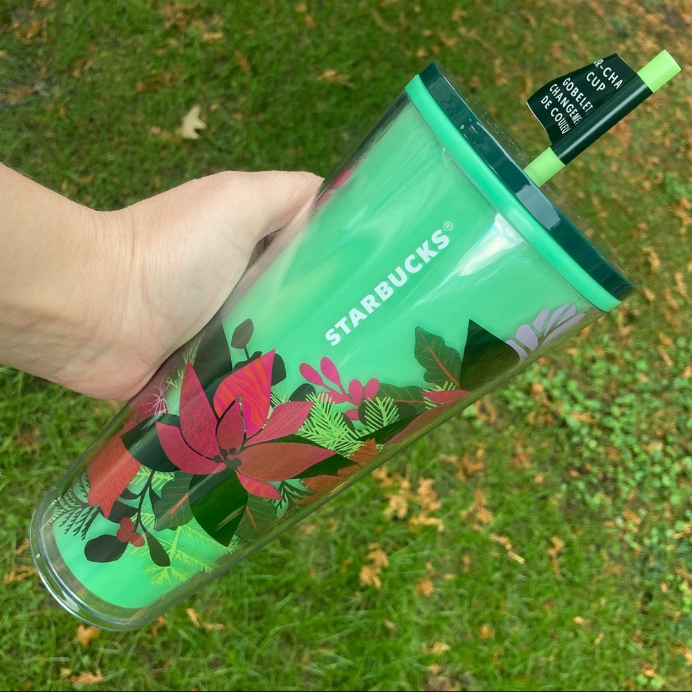 STARBUCKS 2021 Green Poinsettia Holiday Tumbler Cold Cup